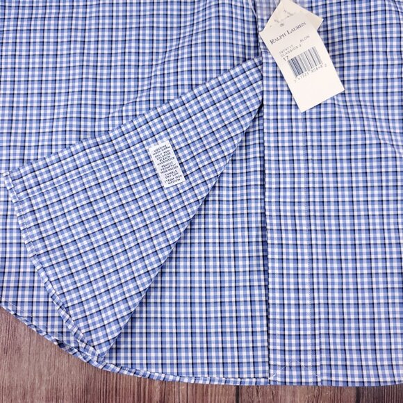 Ralph Lauren Shirt Mens 17 XL Classic Fit Blue Gingham Plaid Button Down Shirt - Picture 8 of 16